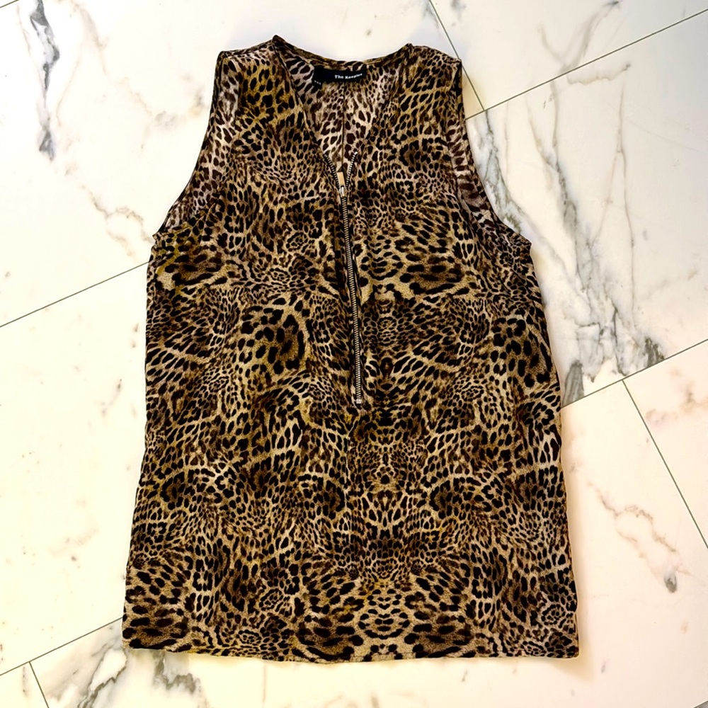 The Kooples animal leopard print zip up silk tank top